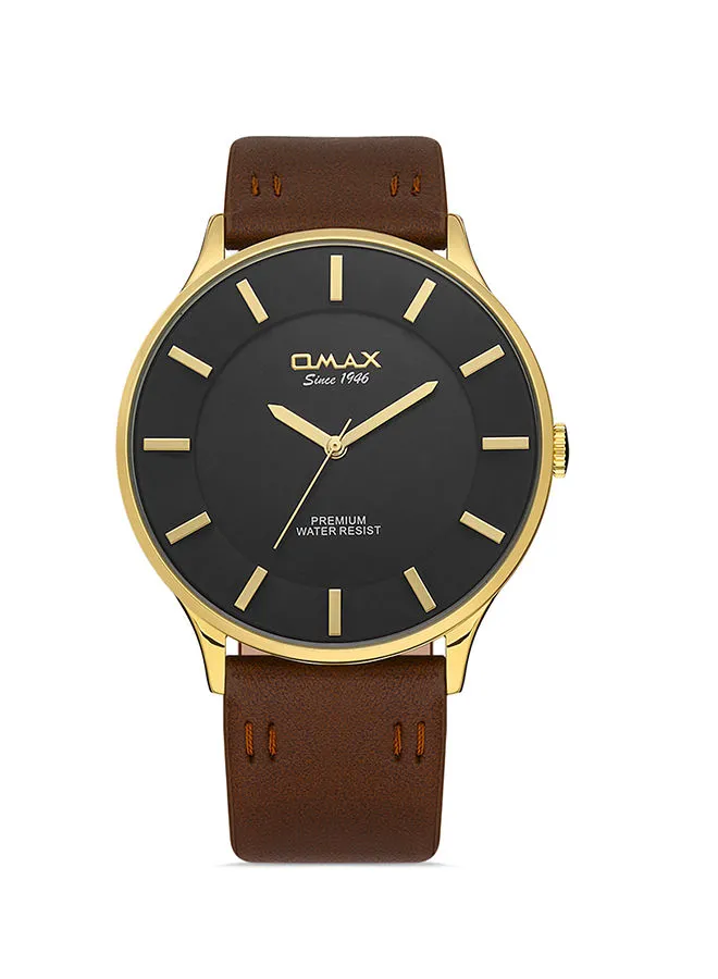 OMAX Analog PU Leather Wrist Watch SX7003 -42mm- Brown