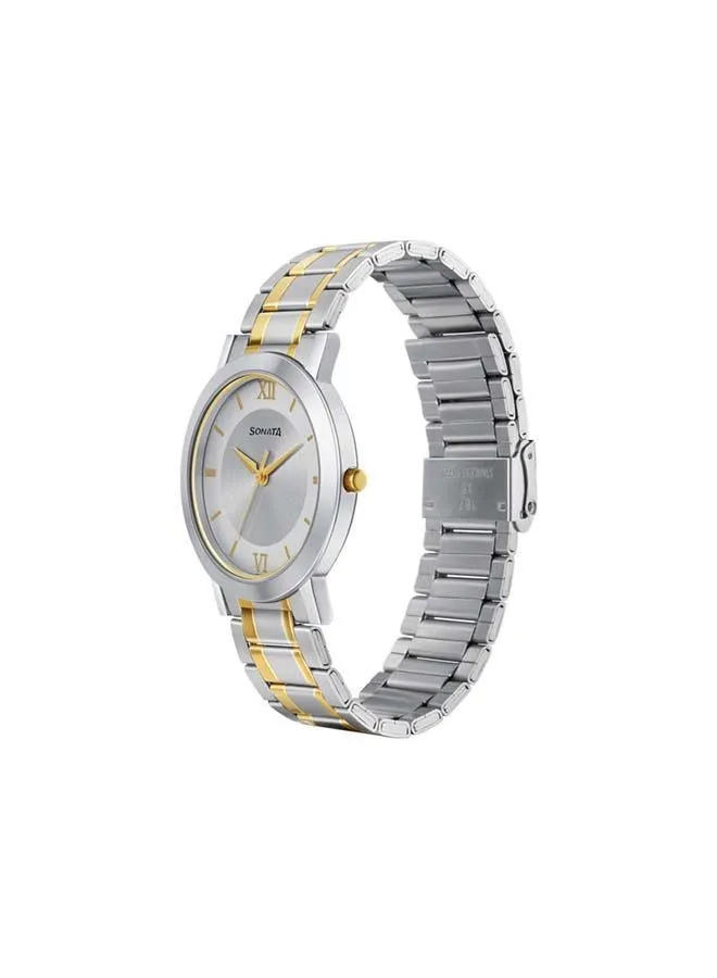 Sonata Round Shape Stainless Steel Analog Wrist Watch 77108BM02 - 43 mm - Two Toned