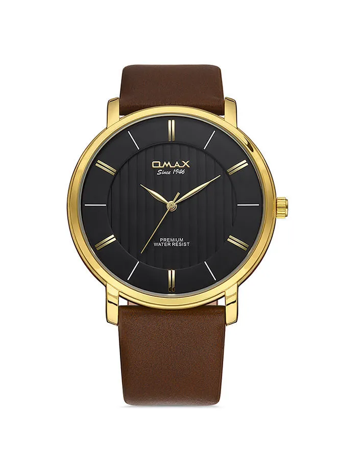 OMAX Analog PU Leather Wrist Watch SX7001 -42mm- Brown