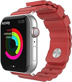 سوار ساعة AhaStyle iWatch بتصميم متين من السيليكون الفاخر لساعة Apple، حزام بديل من السيليكون مسامي لسلسلة ساعات Apple 1/2/3/4/5/6/7/8/SE (42/44/45 مم، أحمر)