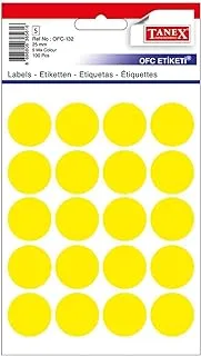 Tanex Round Adhesive Labels 25mmx25mm 20LabelsX5 Sheets Yellow