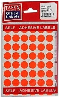 Tanex Round Adhesive, Fluorescent Red, 16mm, 48 Labels x10 Sheets (480 Labels)