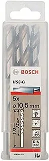 Bosch 2608595078 Metal Drill bits HSS-G, DIN 338, Silver, 10.5 x 87 x 133 mm, Set of 5 Pieces