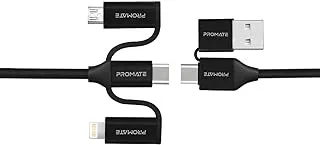 Promate 6-In-1 Multi Charging Cable, Lightning, USB-C, Micro USB Connectors to USB-A and USB-C Fast Sync Charging Cable Data Cord, 60W Type-C to Type-C Power Delivery for iPhone 15, PentaPower Black