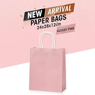 SNH Packing PBAG(P)-10 Kraft Paper Party Bag with Twisted Handle 10-Pieces, 24 cm x 28 cm x 12 cm Size, Pink