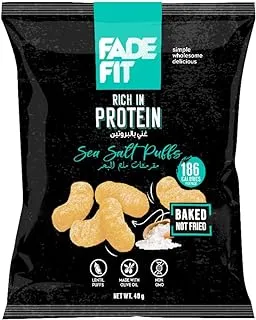 Fade Fit Sea Salt Protein Puffs, Protein Packed (Protein 7.4g), Made with lentils, Baked not fried, Made in Olive oil