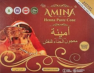 Amina Organic Natural instant henna Herbal Mehndi Cone, 25g each - Brown colour (Pack of 12)