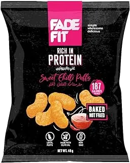 Fade Fit Sweet Chili Protein Puffs, Protein Packed (Protein 6.5g), Made with lentils, Baked not fried, Made in Olive Oil