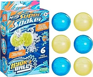 Nerf Super Soaker Hydro Balls 6-Pack, Reusable Water-Filled Balls Burst on Impact, Fast Refill, 2 Colors, Outdoor Toy for 6 Year Old Kids