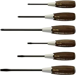 VESSEL Wood-Compo Non-Slip handle Screwdriver Made in Japan by VESSEL (6PCS SET 3006CS)