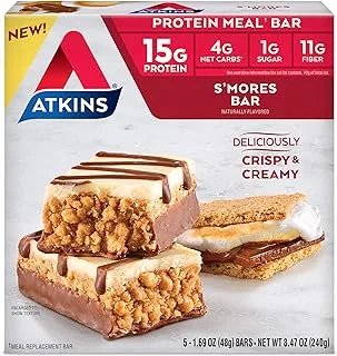 ATKINS S'mores Protein Meal Bar. Crispy & Creamy with Real Almond Butter. Keto Friendly. (5 Bars)