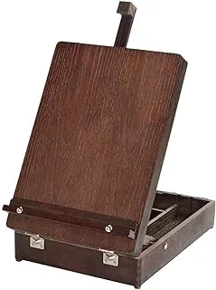 KINGART Adjustable Wood Table Sketchbox Easel, Premium Beechwood Espresso Stain - Portable Wooden Artist Desktop Storage Case - Store Art Paint, Markers, Sketch Pad - Student Drawing, Painting