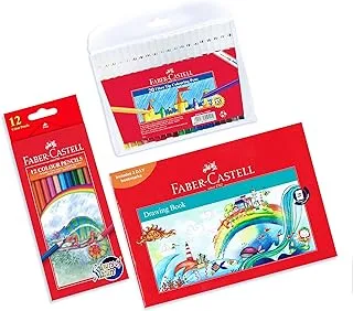 Faber-Castell Drawing Book 36Sheets 120Gsm + Washable Fibre Tip Colour Pen 20Colour + Colour Pencil 12Colour