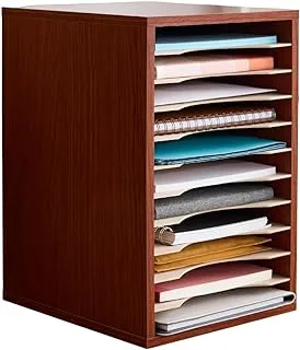 Safco Vertical Desktop Sorter, Wooden Paper Organizer for Home Office and Classroom, 11 Adjustable, Letter-Size Compartments, Cherry