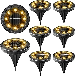 Solar Powered Ground Lights 8 Pack,IP68 Waterproof Outdoor LED Disk Lights for Garden,Non-Slip Landscape Path Lighting for Patio Lawn Yard,Pathway Wear-Resistant Deck Lights Walkway Decor(Warm White)