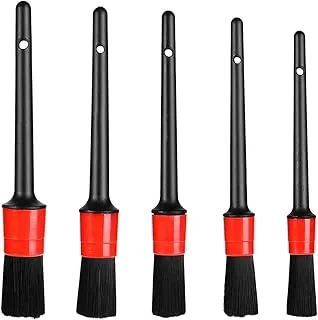 ECVV Car Detailing Brush, 5Pcs Automotive Clean Wheels Interior Exterior Leather Air Vents Emblems Brushes(Black)