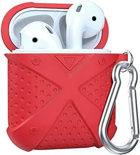 COOLBABY Airpods Case, Protective Thicken Airpods Cover Soft Silicone Chargeable Headphone Case with Anti-Lost Carabiner for Apple Airpods Charging Case (Red)