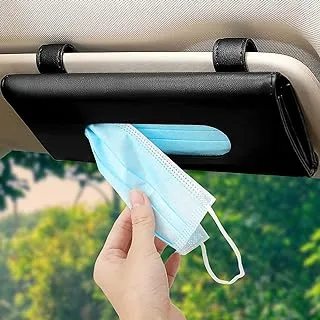 ECVV Tissue Box for Car Visor, Paper Tissue Dispenser Tissue Paper Box Cover Napkin Organizer Holder, Car Tissue Holder PU Leather Clip, Sun Visor Tissue Car Accessories Visor Holder, Black