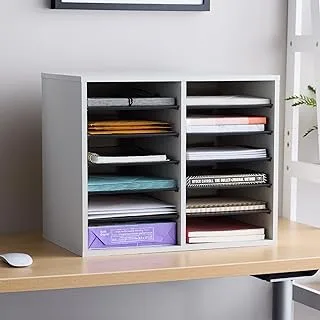 Safco Products Wood Adjustable Literature Organizer, 12 Compartment 9420GR, Gray, Durable Construction, Removable Shelves, 16.1