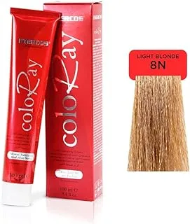 Enercos Professional Coloray Professional Hair Color, Long Lasting Tones, & Extra Shine, Ammonia Free, 8N, Light Blonde, 100 ml