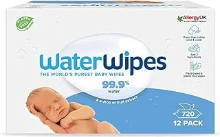 WaterWipes Original Biodegradable Baby Wipes, 99.9% Water Based Wet Wipes & Unscented for Sensitive Skin, 720 Count (12 packs)