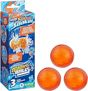 Super Soaker Hydro Balls 3-Pack, Reusable Water-Filled Balls Burst on Impact, Fast Refill, Outdoor Water Toy for 6 Year Old Kids