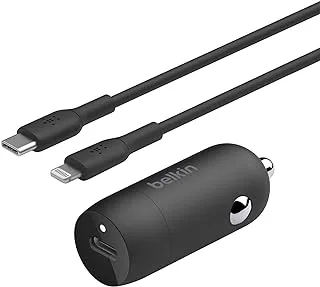 Belkin BOOST↑CHARGE™ 30W Fast Car Charger, Compact Design w/USB-C Power Delivery Port, USB-C to Lightning Cable Included, Universal Compatibility for iPhone 14 Series, iPad, and More - Black