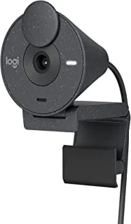 كاميرا ويب Logitech Brio 300 Full HD مع مصراع الخصوصية، وميكروفون لتقليل الضوضاء، ومنفذ USB-C، ومعتمد للتكبير، وMicrosoft Teams، وGoogle Meet، وتصحيح الضوء التلقائي - الجرافيت