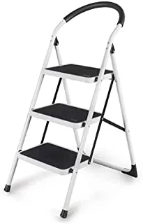 ECVV 3 Step Ladder White Step Stool, Multi-function Single-sided Ladder Collapsible Portable Herringbone Ladder Widened Step Ladder Stool Dual-use Indoor Climbing Ladder folding ladder