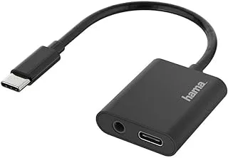 هاما 200319 2 في 1 وصلة USB-C إلى مقبس 3.5 ملم ومحول صوت مقبس USB-C، أسود