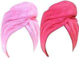 ECVV Absorbent Microfiber Hair Towel 2 Pack Quick Dry Hair Turban Wraps Twist Hair Drying Towel With Elastic Loop, | ASSORTED |