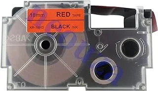 Casio XR-18RD1 Black on Red Label Tape – Black on Red Label Tape (8 M, Black Box, 1.8 cm)