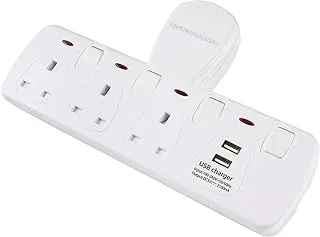 Kistenmacher EGK603BU 5V 3-Way BS Wall Socket Adapter with Dual USB, White