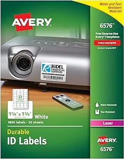 ملصقات تعريف تغطية بيضاء متينة من Avery لطابعات الليزر، 1.25 بوصة × 1.75 بوصة، عبوة من 1600 (6576)