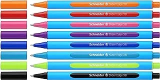 Schneider Slider Edge XB (Extra Broad) Ballpoint Pen, 1.4 mm, Light Blue Barrel, Assorted Ink Colors, Adjustable Case Stand of 8 Pens (152279)