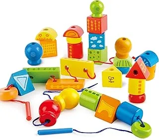 Hape String-Along Shapes | Classic 32 Piece Wooden Block Stacking Game, Multi-Coloured Lacing Toy