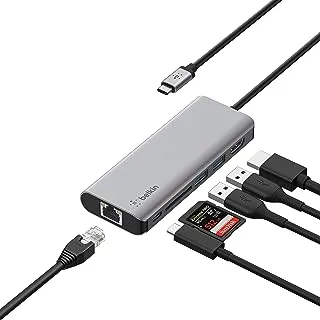 Belkin USB C Hub, 6-in-1 MultiPort Adapter Dock with 4K HDMI, USB-C 100 W PD Pass-Through Charging, 2 x USB A, Gigabit Ethernet Ports and SD Slot for MacBook Pro, Air, iPad Pro, XPS and More, Silver
