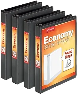 Cardinal Economy 3 Ring Binder, 2.5 cm, Presentation View, Black, Holds 225 Sheets, Nonstick, PVC Free, 4 Pack of Binders (79512)