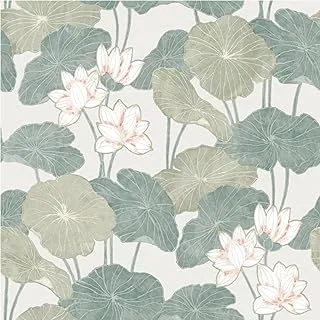 RoomMates Decor RoomMates RMK11438WP Beige and Green Lily Pad Peel and Stick Wallpaper