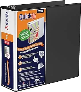 QuickFit View 3 Ring Binder, Angle D-Ring Binder with Clear-View Cover, 7.6 cm Wide, Black