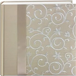 Pioneer DA-200SRW Embroidered Scroll Ribbon Trimmed Fabric Cover Photo Album, Ivory on Ivory