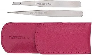 Tweezerman Petite Tweeze Set: Slant Tweezer + Point Tweezer - (With Pink Case)