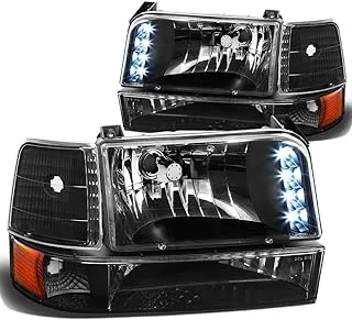 DNA MOTORING HL-OH-F15092-6P-LED-BK-AM Black Amber Headlights Compatible with 92-96 Bronco F150 F250 F350