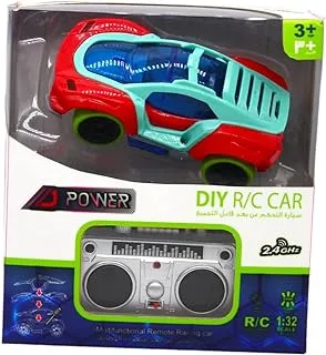 D-Power 4 Wheel DIY Remote Control Car | Build your own RC Car for Kids | Scale 1:32, Blue