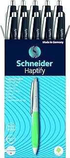 قلم حبر جاف Schneider Haptify ، متوسط ​​(متوسط) ، قابل لإعادة الملء وقابل للسحب ، برميل أزرق فاتح داكن ، صندوق من 10 أقلام ، حبر أزرق (135323)