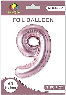 PARTY TIME - 1 Piece Rose Gold Number 9 Foil Balloon - Large Mylar Balloon Party Decorations | Number For Hanging Balloons Wedding Anniversary Birthday Party Decorations (40 Inches)