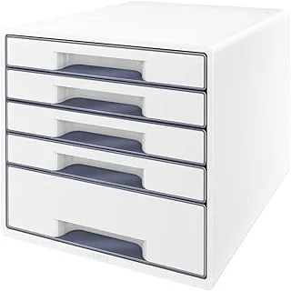 Leitz 5 A4 Drawer Cabinet With Transparent Tray, Organiser, Wow Range, White/Grey,Model:52142001