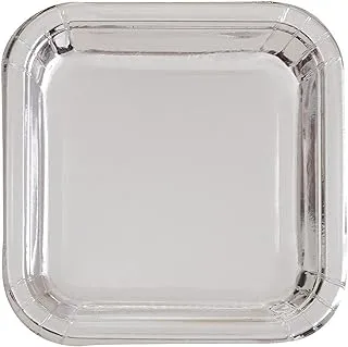 Unique Party 32325 - 23cm Foil Silver Square Paper Party Plates, Pack of 8