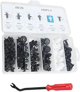 COOLBABY 100Pcs Assorted Car Body Plastic Push Retainer Pin Rivet Fasteners Trim Moulding Clip Automotive Furniture Assembly Expansion Screws Kit with Removal Tool Screwdriver for Vehicles