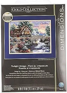 DIMENSIONS 35172 Gold Collection Counted Cross Stitch Kit, Twilight Bridge, 18 Count Beige Aida, 14'' x 11'', multi-colored